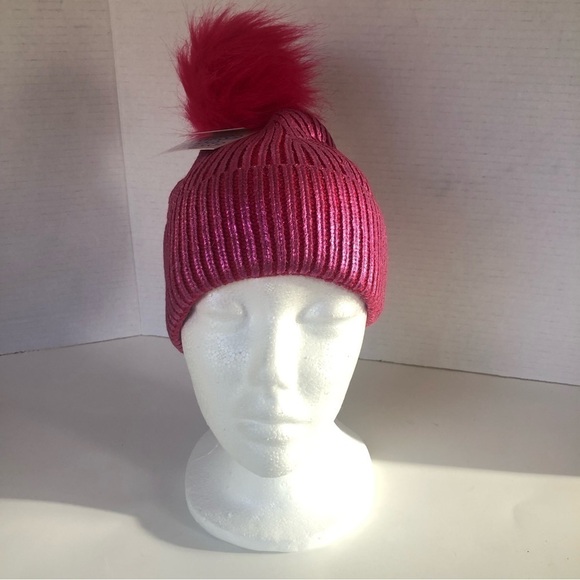 More Than Magic Girls' Ribbed Beanie Hat with Pom Metallic Pink OSFM - Picture 1 of 8
